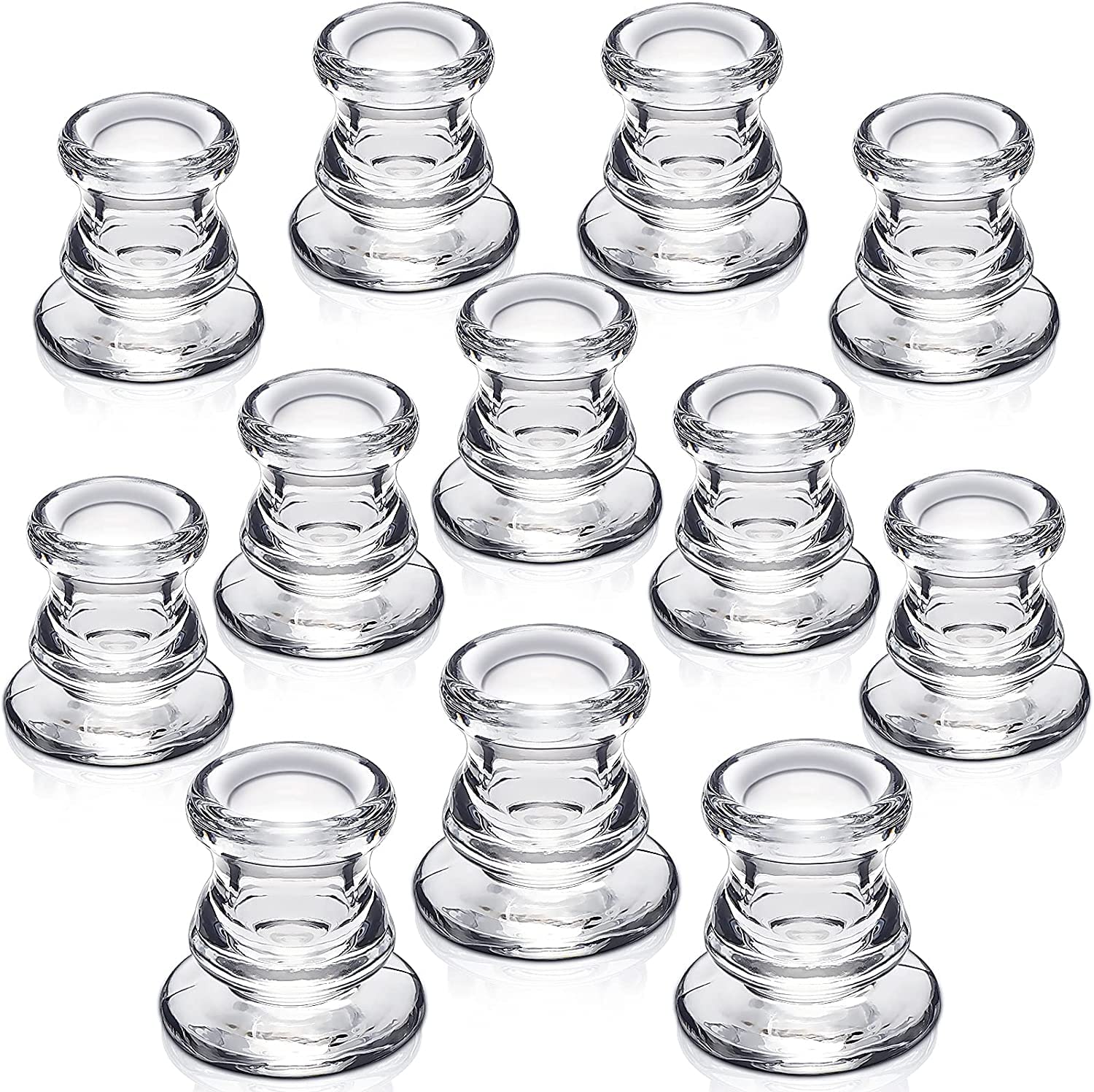 Clear Glass Candle Taper Holders, Aongray Decorative Candlestick Holders Set of 12,for Wedding, Festival, Party &Table Decoration
