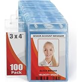 3x4 Vertical ID Name Badge Holder - Quick Load Zipperless, 100 Pack | Mifflin clear plastic identification card &amp; name tag holders, soft edge, no zipper, pre-punched holes for all lanyard clips
