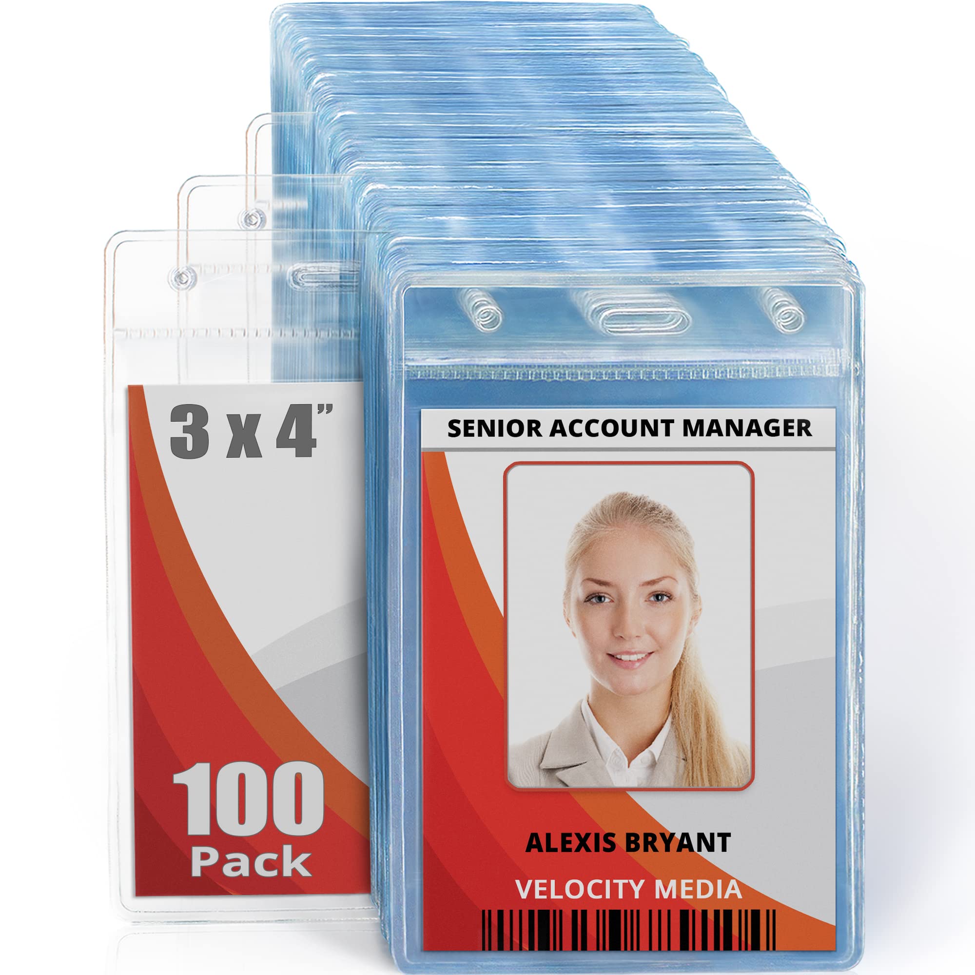 Photo 1 of Mifflin-USA Plastic Vertical Card Holder (3x4 Inch, Clear, Bulk 100 Pack) Quick Load No Zipper Name ID Badge