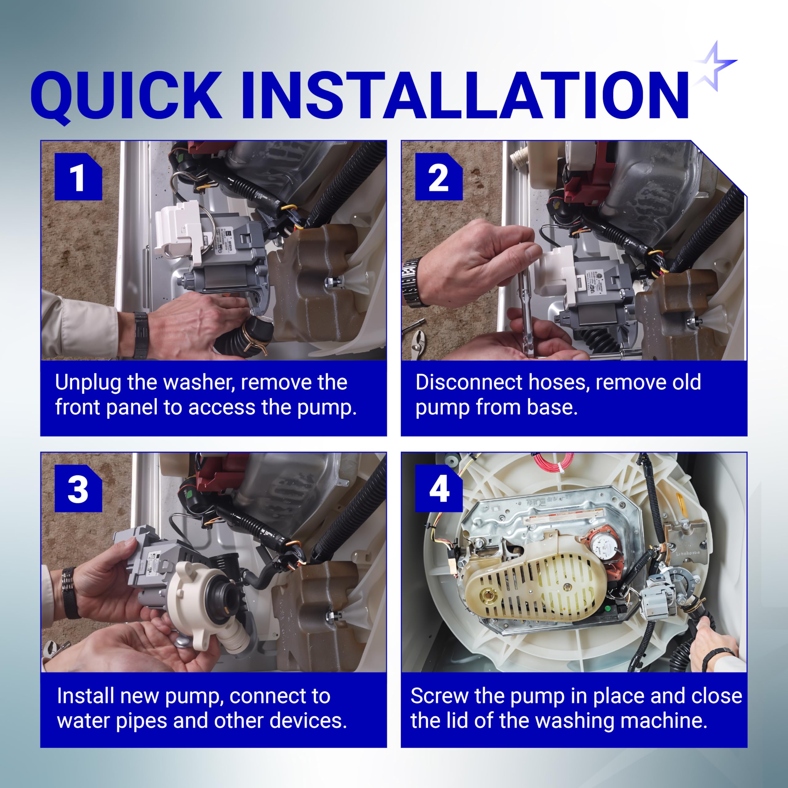 BlueStars W10276397 Washer Drain Pump for Whirlpool Kenmore Maytag Washing Machines - Replaces WPW10276397VP B40-3A 1874334 AP6018417 LP397 PS11751719