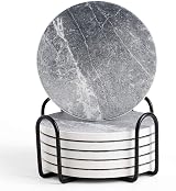 LIFVER Coasters Set of 6 Grey Ceramic Coasters with Holder 4.0 in