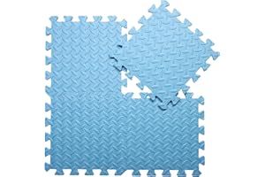 Coolcandy EVA Foam Play Mat, 16 Tiles Colorful Baby Play Mat, Square Kids Playmat with Solid Colored, 0.4" Thickened Interlocking Foam Floor Tiles, Puzzle Play Mat For Baby Lying, Playing (Light Blue)