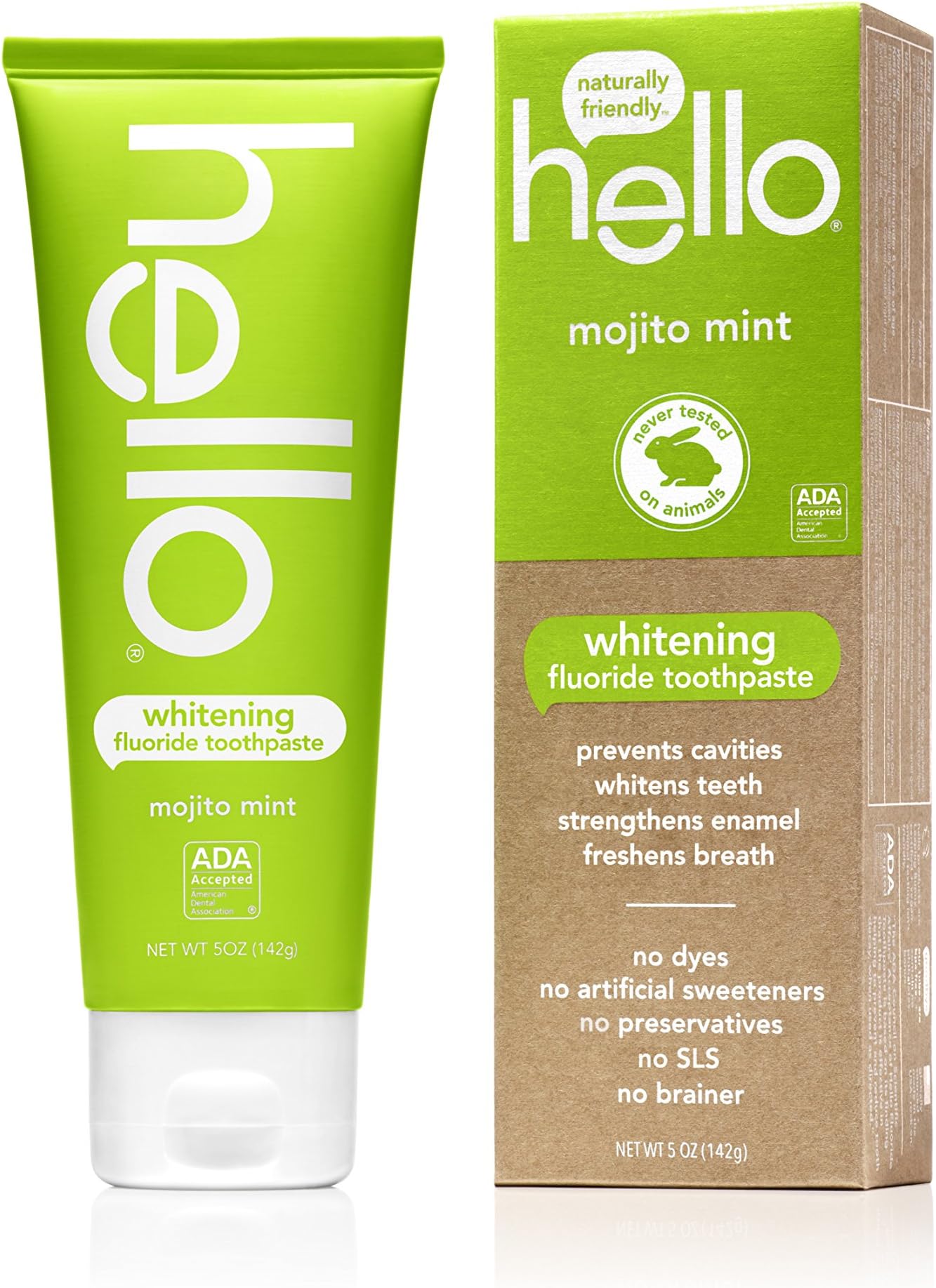 Hello Oral Care Fluoride Toothpaste, Mojito Mint, 5 Ounce, (Pack of 4)