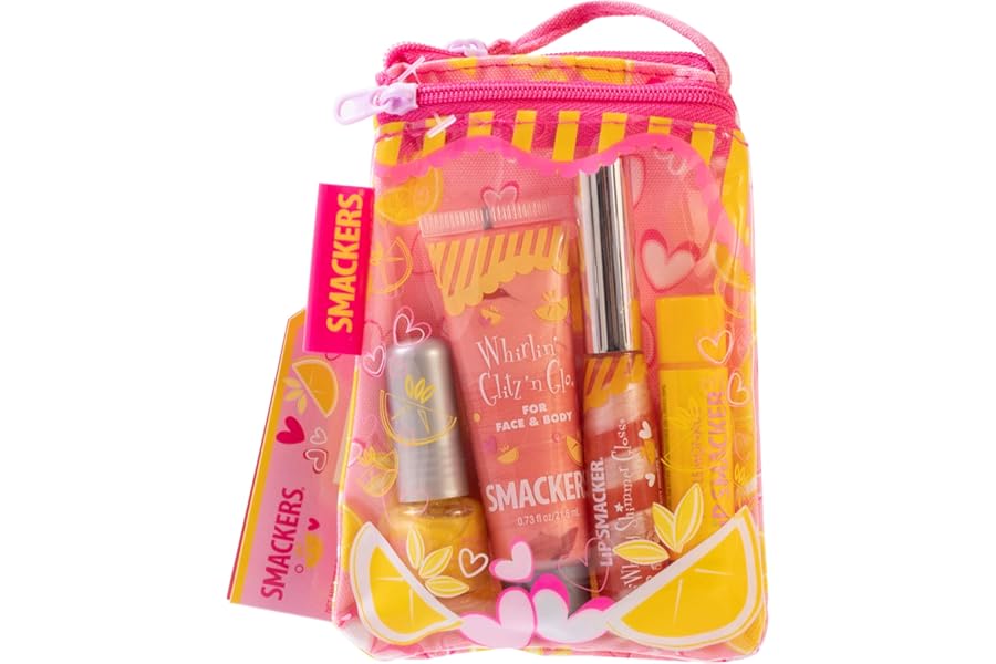 Lip Smacker Pink Lemonade Glam Bag Makeup Set for Girls | Lip Balm, Lip Gloss, Nail Polish, & Lotion | Christmas Make Up Collection | Holiday Present | Gift for Girls | Set of 4
