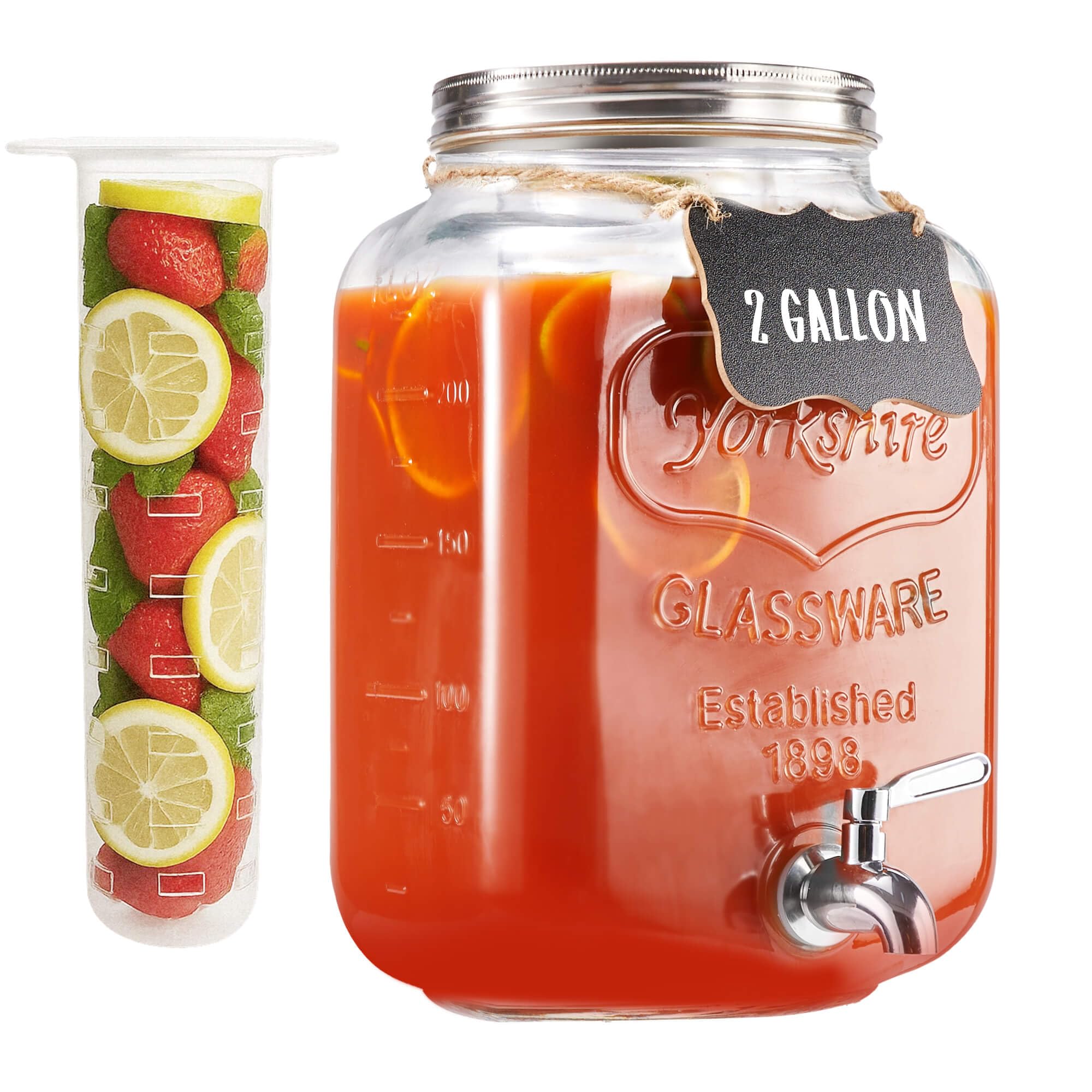 Photo 1 of 2 Gallon Glass Drink Dispenser for Parties, Beverage Dispenser, Lemonade Dispenser with 18/8 Stainless Steel Spigot, Leakproof for Sun Tea, Juice, Picnic, BBQ & Bars