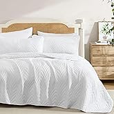 HLC.ME Weston - 3 Piece Full Queen Size Quilt Set, Lightweight Queen Bedspread Coverlet Set (Full/Queen, White)