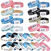 Liliaafar 24 Pcs Bible Verse Bracelet Bulk Daily Bible Religious Wristbands Inspirational Verse Jewelry Spiritual Energy Quotes Christian Gifts for Women Men Christian Jesus Faith Scripture