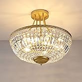 WINGBO 19.5 Inch Crystal Ceiling Light Fixture, 5-Light Raindrop Semi Flush Mount Chandelier, Modern Round Close to Ceiling H