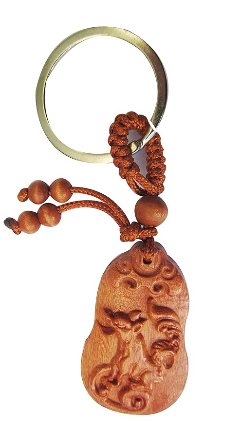 CHN Elements.WKR-Dog-Peach Wood Feng Shui Good Luck Key Ring/Bag Charm