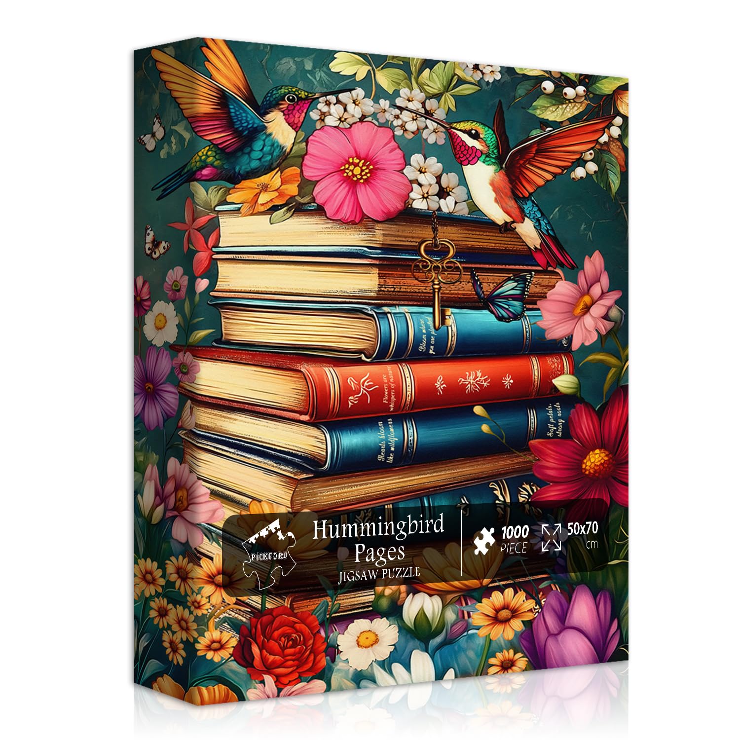 PICKFORU Wildflower Pages Jigsaw Puzzle for Adults, Hummingbird Vintage Book Puzzles, Retro Plant Flower Puzzle 1000 Pieces
