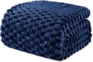 Exclusivo Mezcla Twin Size Fleece Blanket for Bed, 60x80 Inches Stylish Jacquard Velvet Soft Blanket, Fuzzy Cozy Lightweight for All Season, Navy Blue