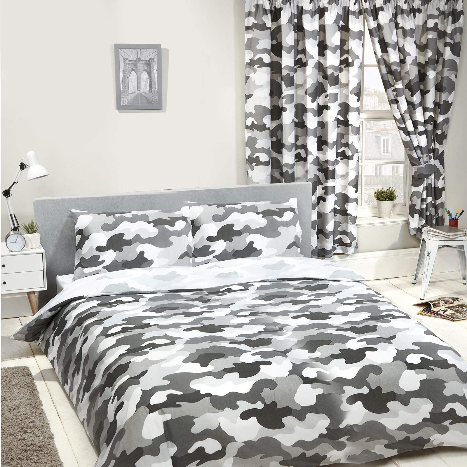 Price Right Home Army Camouflage Grey Kids/Teens Bedroom Range - Duvet Cover Set, Fitted Sheet Set & Curtains Available (Double Duvet Cover Set)