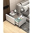 LIVTAB Smart Side Table, Nightstand with Built in Fridge, 27.8" D x 26.5" W x 18.1" H, Mini Coffee Table with 15W Wireless Charging, Modern End Table with USB Chargers and Outlets (White)