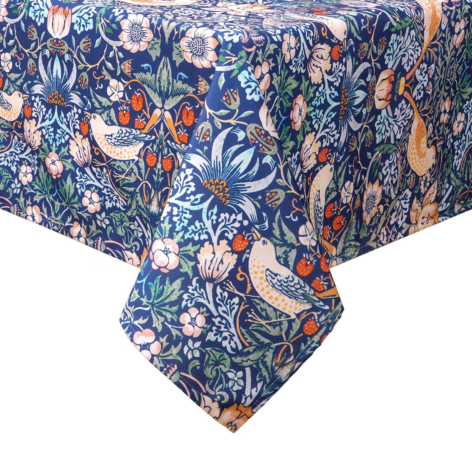 Yrendenge William Morris Tablecloth, Original Design Table Cloth, Waterproof Washable Table Cover, Blue Rectangular Tablecloth, Restaurant Party Placemat, Strawberry Thief, 130x220cm