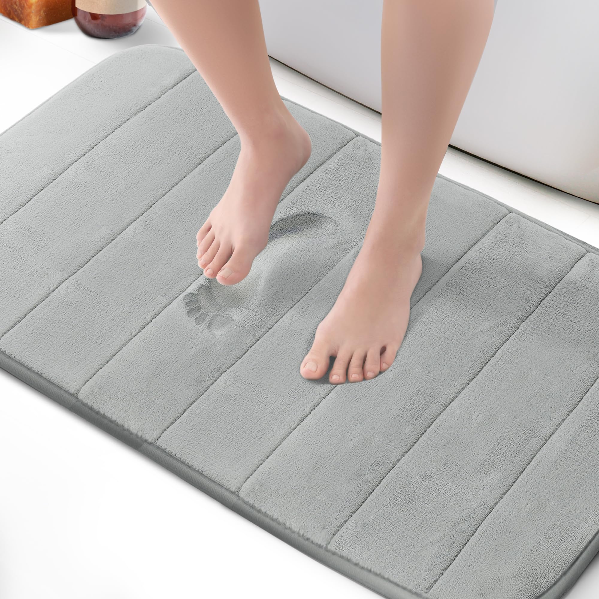 KEPLIN Memory Foam Bath Mat - Ultra-Soft, Highly Absorbent, Non-Slip, Machine Washable - Luxurious Comfort for Home & Bathroom Floors (Light Grey, 50 x 80cm)
