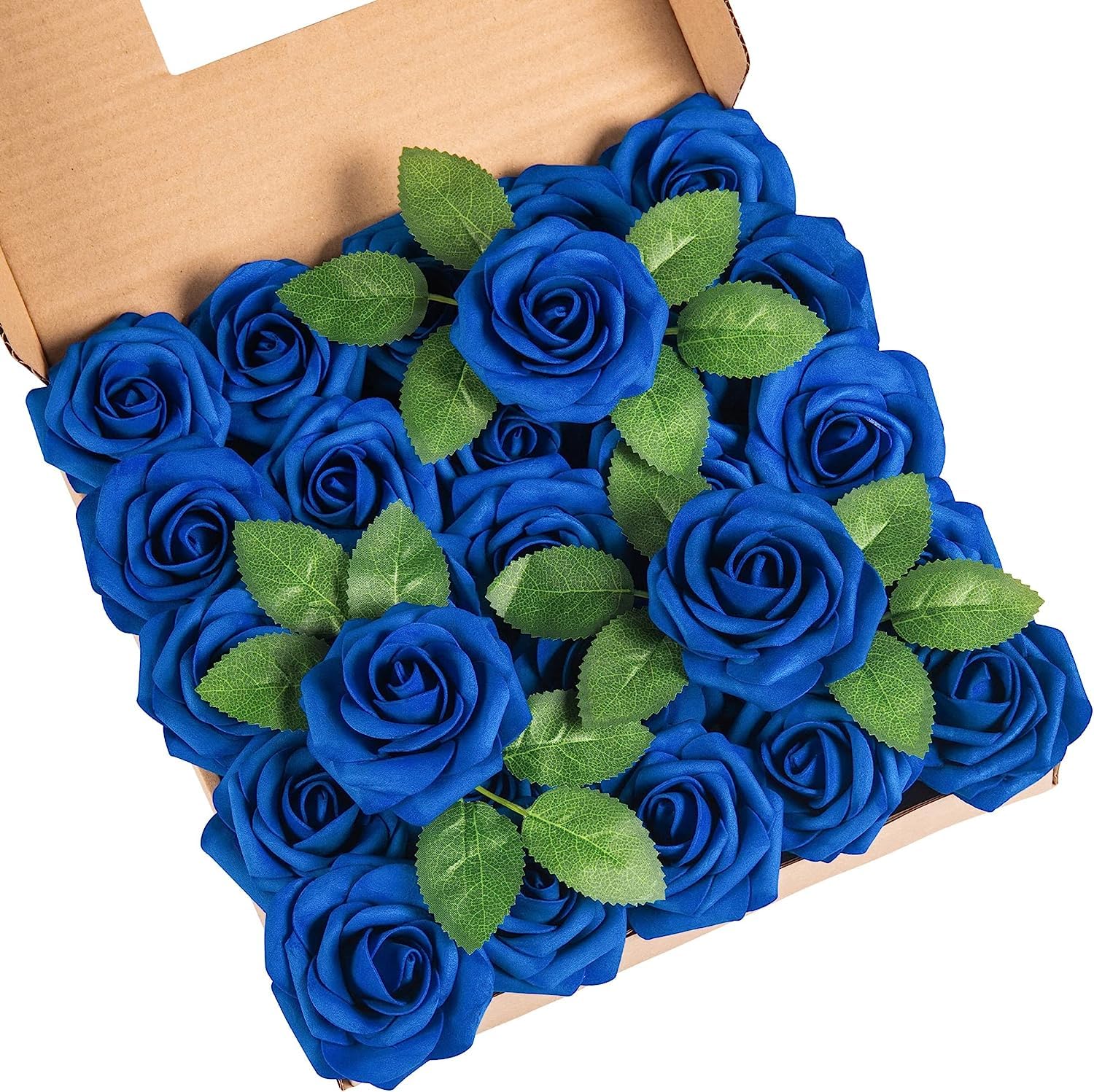 Garlag 25Pcs Artificial Flowers Roses, Real Touch Foam Roses with Stems for Wedding Bridal Bouquet, Mother's Day, Valentine's Day, Home Decoration, Anniversary, Party Decorations (Dark Blue)