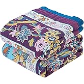 XIBLC Fall Blanket for Bed, 100% Cotton Soft Rustic Boho Throw Blanket Quilt, 80"x90" Farmhouse Decor Bed Flower Blankets, Light Weight Reversible Bohemian Throw Quilt