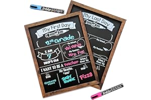 Loddie Doddie - First/Last Day of School Board and Chalk Markers - 14” X 11” Double Sided Rustic Frame with Printed Surface - First Day Back to School Supplies Signs - 2 Markers (Rustic Brown)