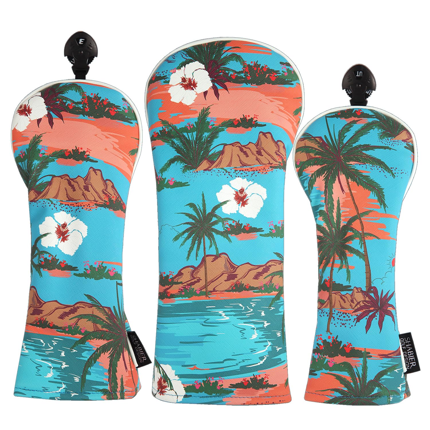 SHABIER Hawaii Island Flowers, Palm Trees, Beach, Ocean Golf Head Cover for Driver/Fairway/Hybird Club