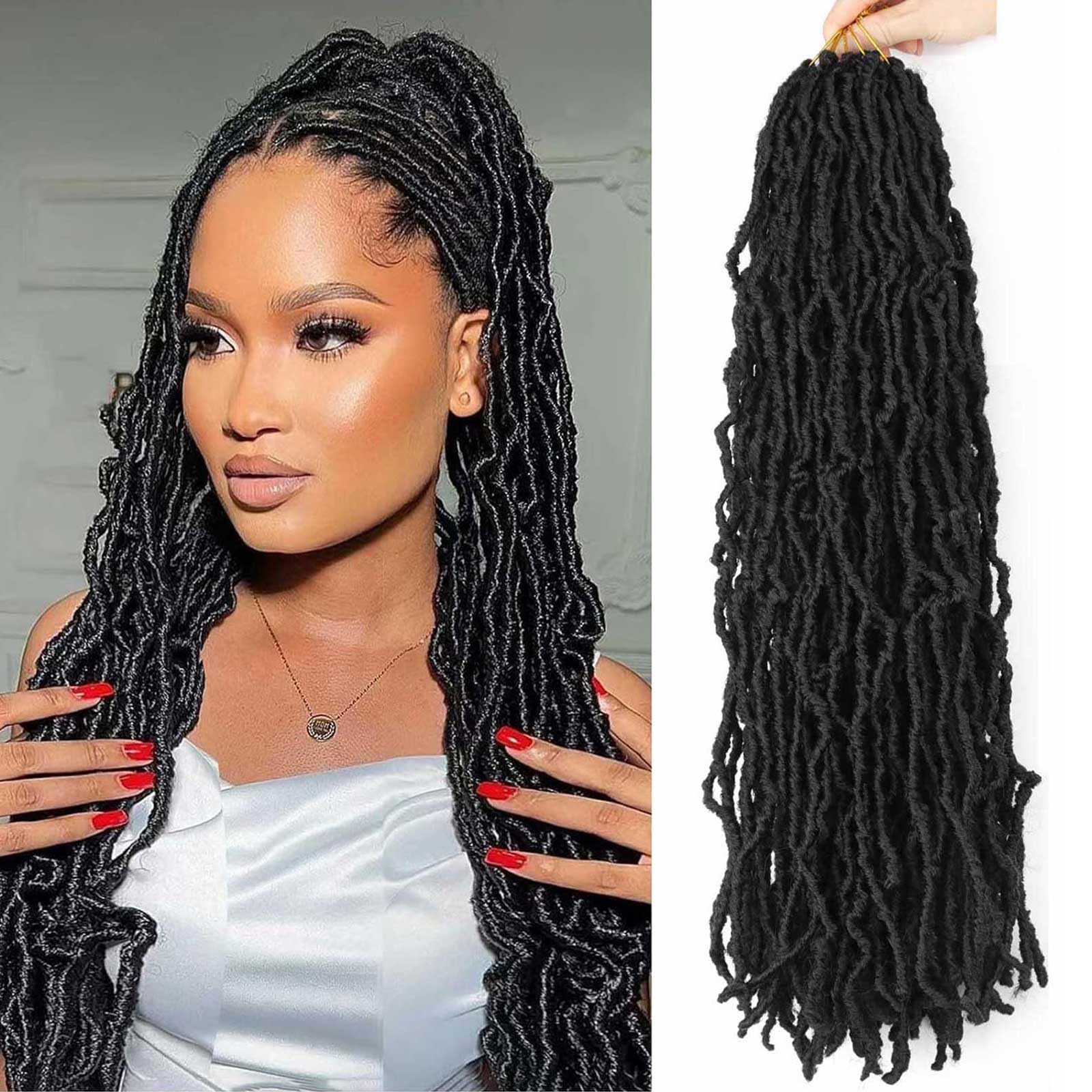 Photo 1 of 8 Packs Faux Locs Crochet Hair Pre Looped 20 Inch Distressed Soft Locs Crochet Butterfly Locs Wave Braids for Black Women (1B, 20 Inch(Pack of 8))