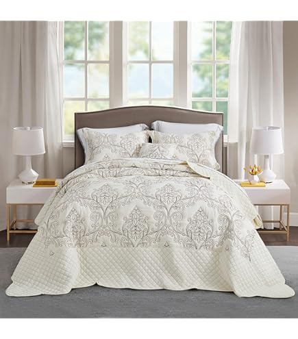 QuiltMuse Farmhouse Queen Size Bedspread Set - 102x120" 100% Cotton Lightweight Quilt With 2 Shams - View #5