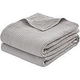 ELINEN 100% Cotton Muslin Throw XL Blanket (50" x 70") – A Luxuriously Soft, 4-Layer Lightweight and Breathable Gauze Blanket, Perfect for Year-Round use on beds, couches (Grey, Throw XL)