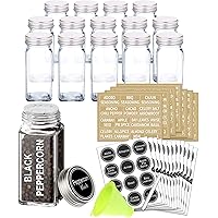 SWOMMOLY 14 Glass Spice Jars with 268 Spice Labels, Chalk Marker and Funnel Complete Set. 14 Square Glass Jars 4OZ…