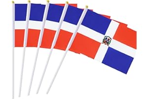 Kind Girl Hand Held Dominican Flag Dominica Flag Stick Flag Mini Flag 50 Pack Round Top National Country Flags, Party Decorations Supplies for Parades,World Cup,Sports Events,International Festival
