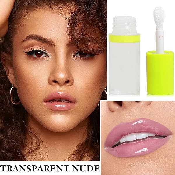 LIP PLUMPING LIP GLOSS,BIG BRUSH HEAD LIP OIL HYDRATING NOURISHING & SMOOTH GLOSSY LIP GLOW OIL,MOISTURIZING TINTED LIP GLOSS LIP BALM SHINY AND VEGAN PLUMPING LIP TINT CARE(#01 TRANSPARENT NUDE)