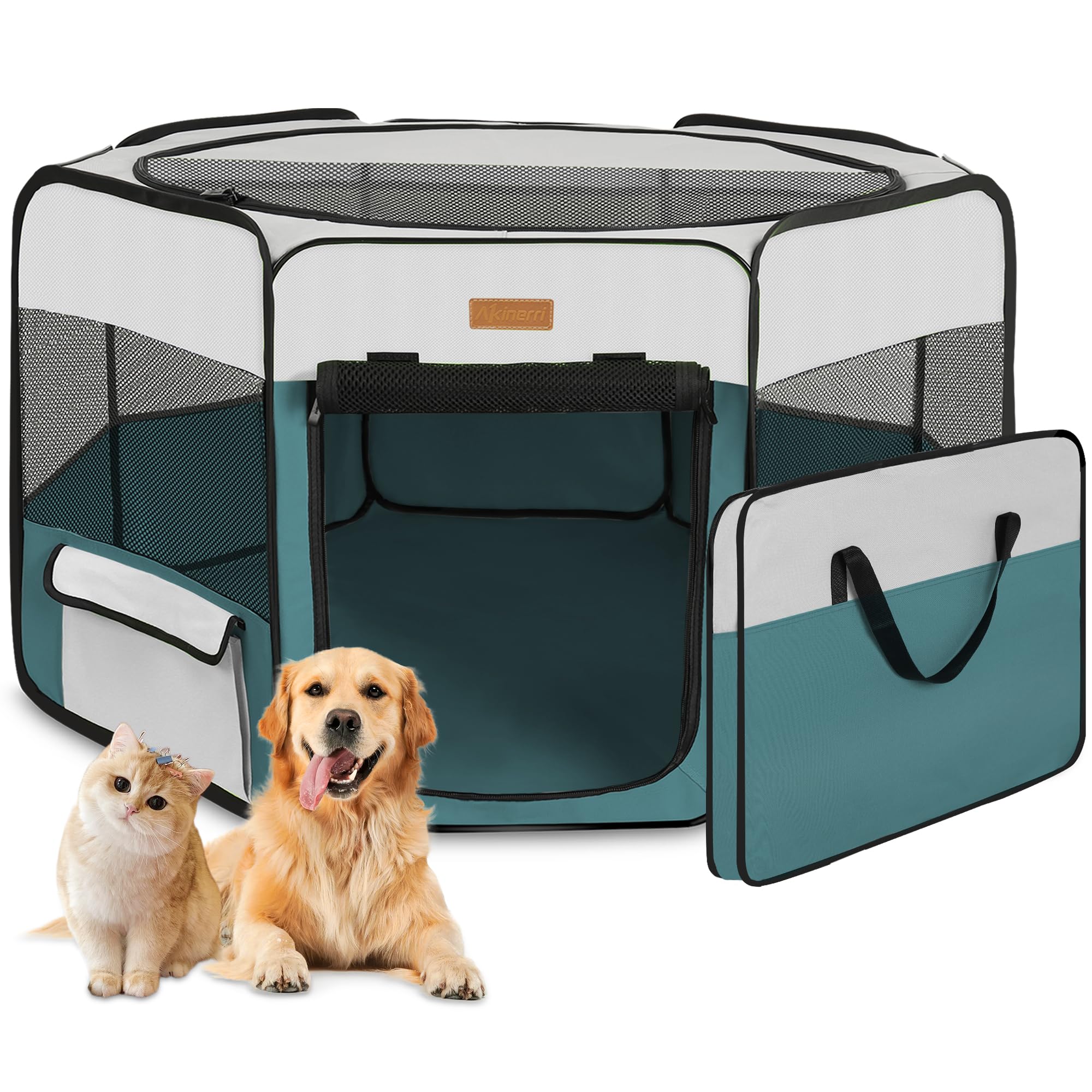 Photo 1 of Dog Playpen, Portable Pet Play Pen for Cat, Puppies, Rabbits, Chickens, Foldable Large-Capacity Pet Tent for Indoor/Outdoor Travel Camping Blue