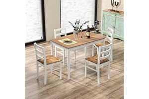 COSTWAY Dining Table Set for 4, Wood Kitchen Table Chairs Set with Rubber Wood Legs, Space-Saving Design, Modern 5-Piece Dine