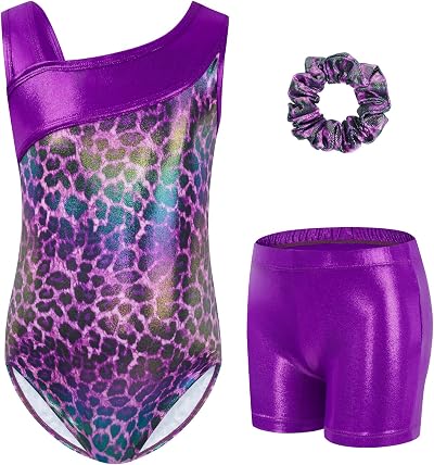 Gogokids Girls Three-Piece Gymnastics Set Leotard Shorts Hairband Sparkling