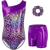 Gogokids Gymnastics Leotards for Girls Sparkly Rhinestone Dance Unitards Biketards with Shorts Activewear