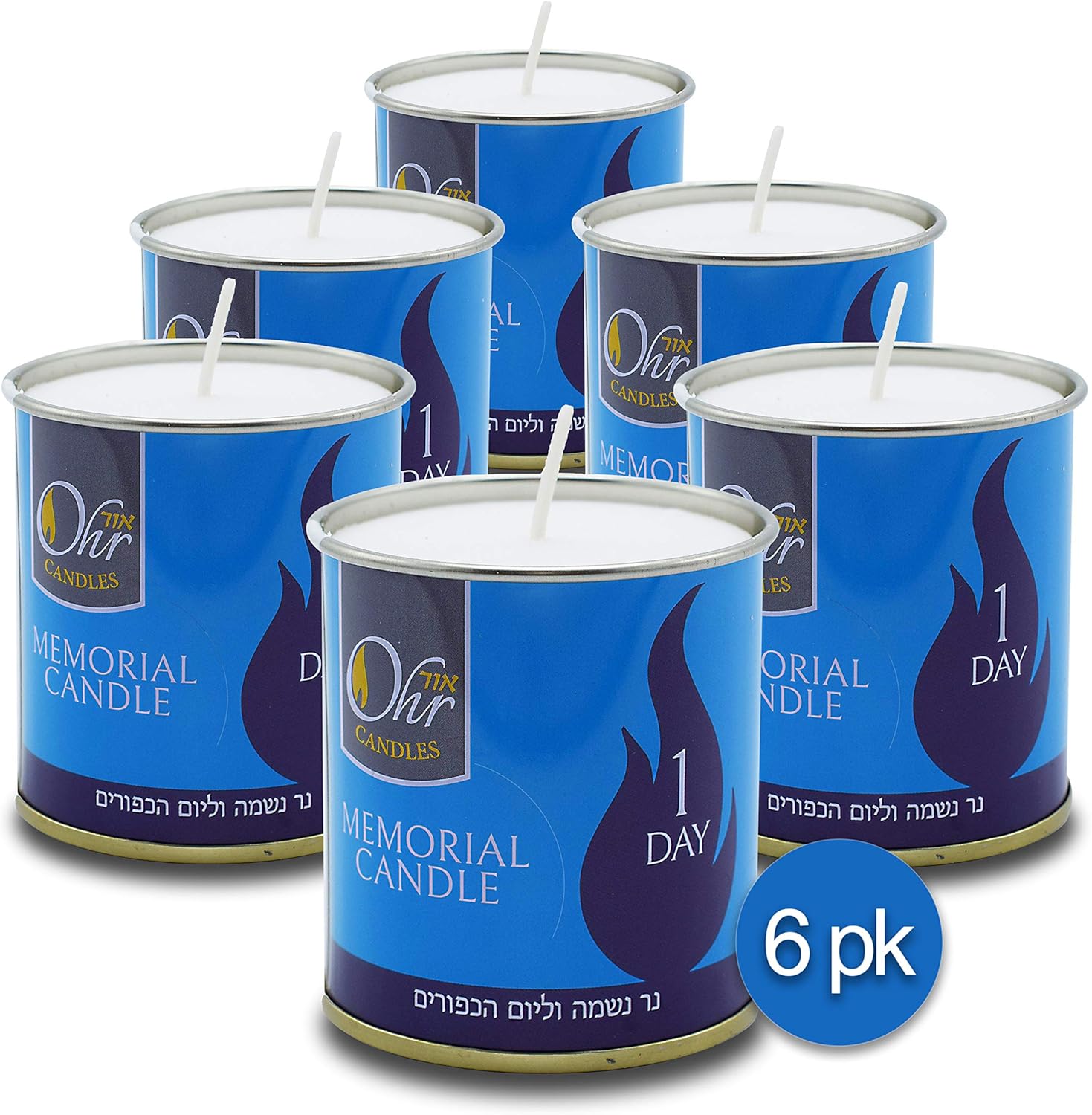 Ohr 1 Day Yahrzeit Candle 6 Pack 24 Hour Kosher Yahrtzeit Memorial