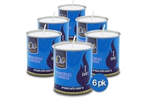 OHR CANDLES 1 Day Yahrzeit Candle - 6 Pack - 24 Hour Kosher Yahrtzeit Memorial and Yom Kippur Candle in Tin Cup Holder