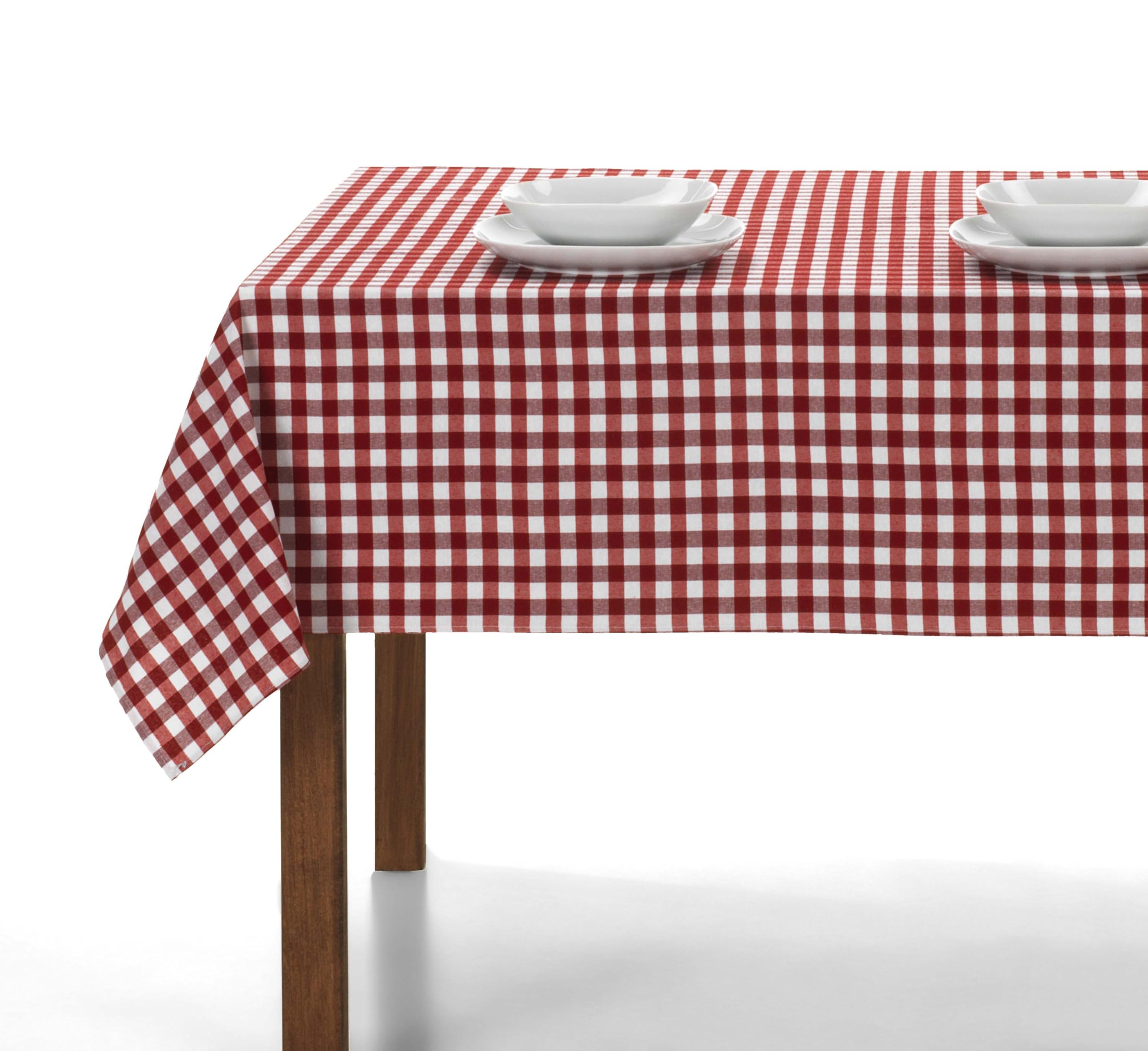 LAN&LAN - Vichy Rectangular Checkered Fabric Tablecloth, Indoor and Outdoor Tablecloth; Dining Room, Garden, Camping, Sand and Picnic with Different Sizes and Models to Choose From (140 x 300, Red)