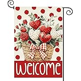 Baccessor Valentines Day Garden Flag 12.5 x 18 Inch, Love Heart Polka Dot Double Sided Burlap Small Yard Flag Anniversary Wedding Holiday Outdoor Outside Decor