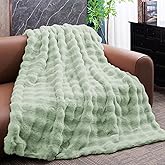 Opulapel Sage Green Throw Blanket for Couch Plush Fuzzy Fluffy Soft Bubble Bunny Faux Fur Throw Blanket for Bed Sofa Thick Warm Throw for Home Decor Gift, 50 * 60 Inches 900GSM