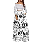 Afibi Women African Printed Maxi Skirt Flared Skirt A Line Long Skirts with Pockets S-5XL