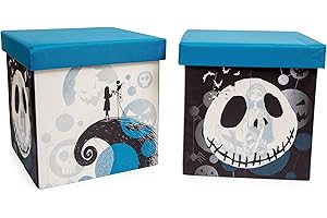 UKONIC Disney The Nightmare Before Christmas Jack & Sally 15-Inch Storage Bin Cube Organizers, Set of 2 | Fabric Basket Container, Cubby Closet Organizer, Home Decor for Playroom | Gifts And Collectibles