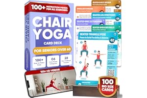 [100+ Big Cards] Yoga Chair for 60+ - Yoga Cards with Step-by-Step Guides Full HD Videos, 28-Day Challenge for 3 Levels, 4 Ex