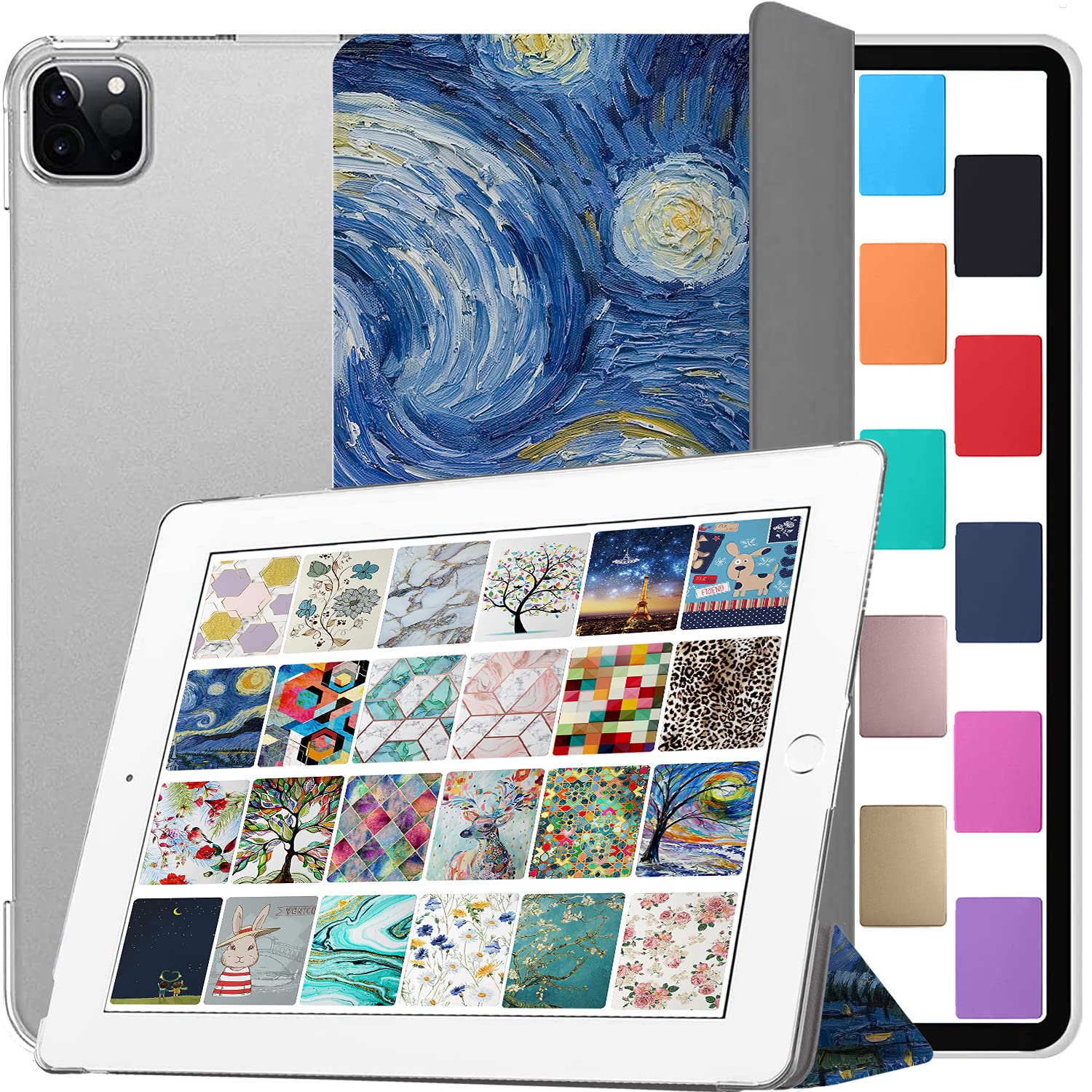 DuraSafe Cases for iPad PRO 4th 5th 6th Gen 2020 2021 2022 12.9 Inch [ 4 5 6 Gen ] A2436 A2764 A2437 Printed iPad Cover with Translucent Frosted Hard Back - Starry Night