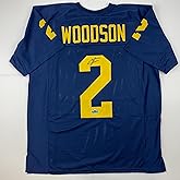 Facsimile Autographed Charles Woodson Michigan Blue Reprint Laser Auto College Football Jersey Size Men's XL