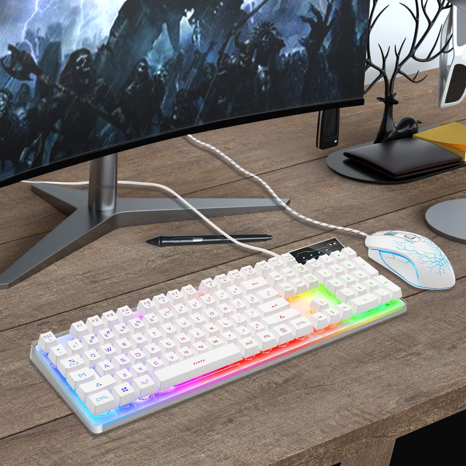 Gaming Keyboard and Mouse Combo, K1 LED Rainbow Backlit Keyboard with 104 Key Computer PC Gaming Keyboard for PC/Laptop(White): Computers & Accessories