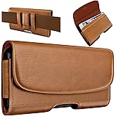 PiTau Holster for Large iPhone Plus, Pro Max Models 16 15 14 13 12 11 Xs Max – Cell Phone Belt Holder Clip Case, ID Card Carrying Pouch (Fits Otterbox Commuter Case) Brown