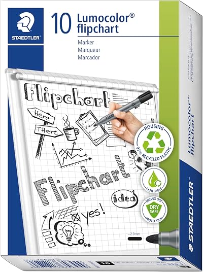 Staedtler 356-9 Lumocolor Flipchart Markers Black Box of 10