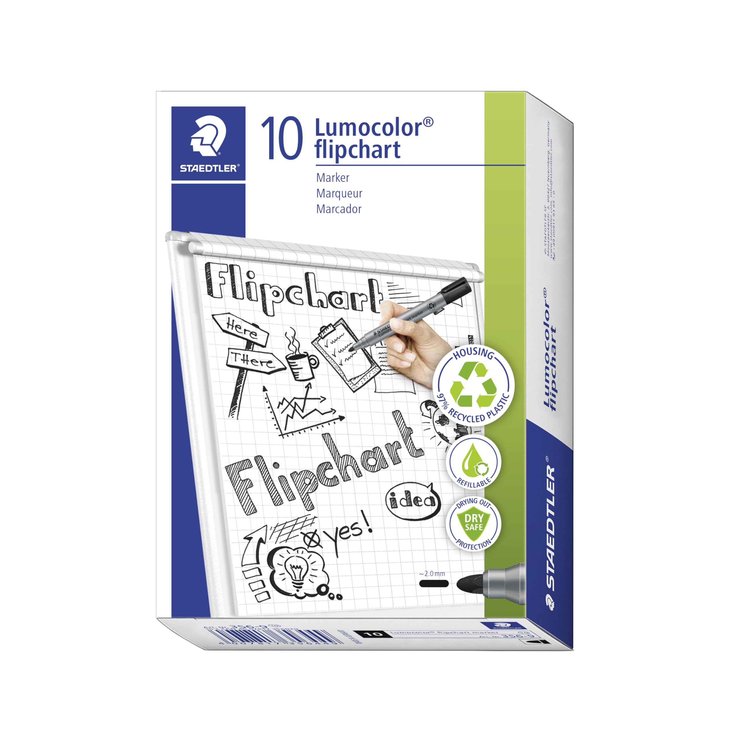 STAEDTLER 356-9 Lumocolor Flipchart Markers - Black (Box of 10)
