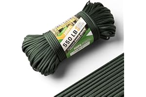 FETEFEST Green Paracord 550, Parachute Cord Mil-Spec 200FT, 100% Nylon Rope Survival Gear and Equipment, Heavy Duty Rope for Bracelet, Leashes, Lanyards and Camping (Army Green, 200FT. Coiled in Bag)