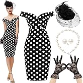 JenPen 5 Pcs Tea Party Dresses Vintage Rose Polka Dot Dress 1950s Derby Pencil Bodycon for Women Ladies Party Attire