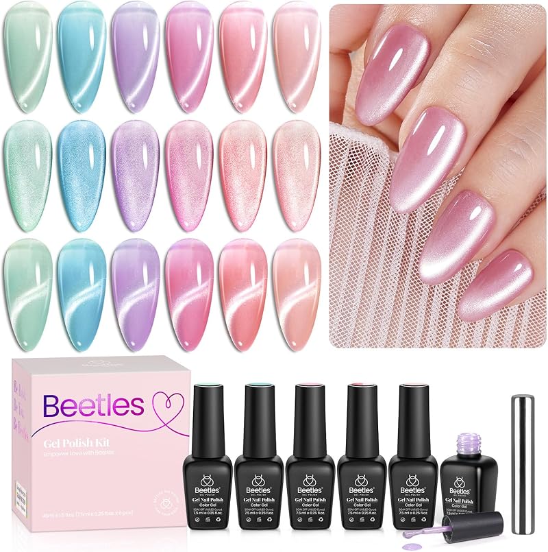 Beetles Cat Eye Gel Polish Set 6 Colours Magnetic Nail Kit 7.5ml